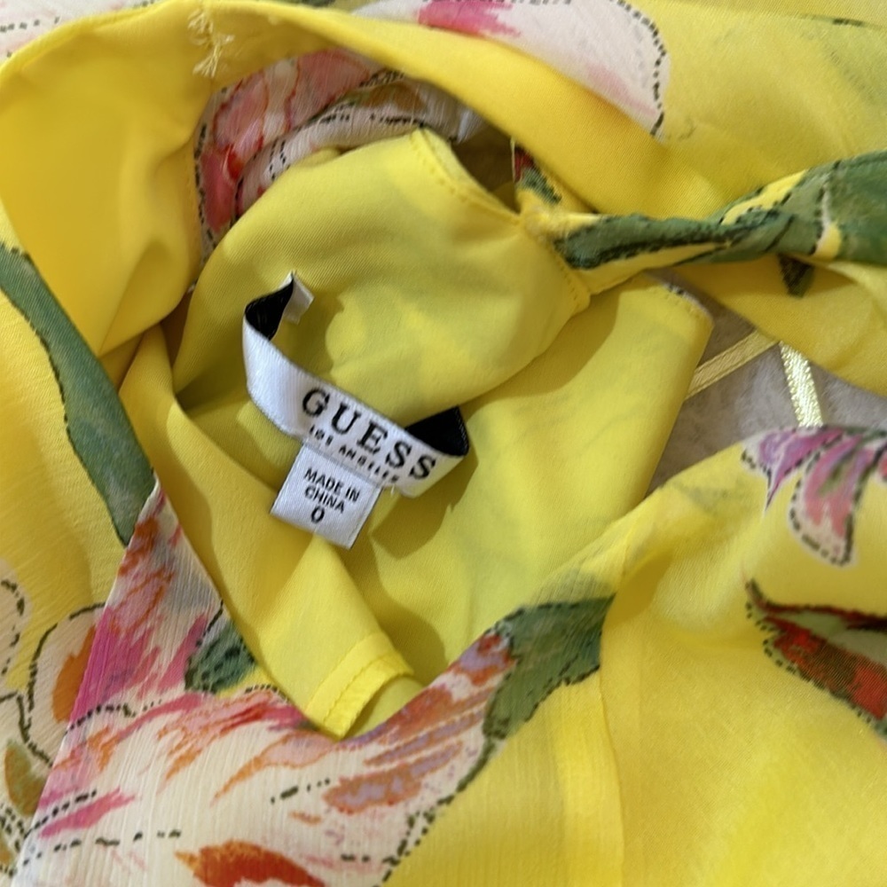 Guess yellow floral tropical elegant full Loyola Printed Maxi Dress Size 0 zero - Picture 7 of 10